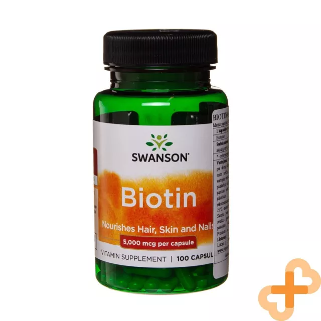 SWANSON BIOTIN 5000mcg 100 Capsules Nourishes Hair Skin Nails Vitamin Supplement