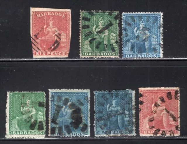 Barbados 1859-1861 QV No Watermark 7 Stamps Fine Used CV$390