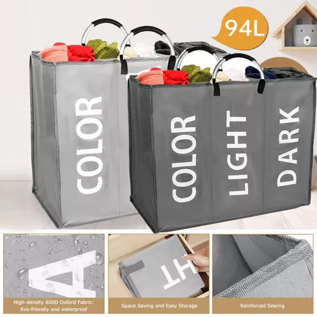 Foldable Laundry Basket Collapsible Clothes Hamper Bag Washing Bin Storage 94L