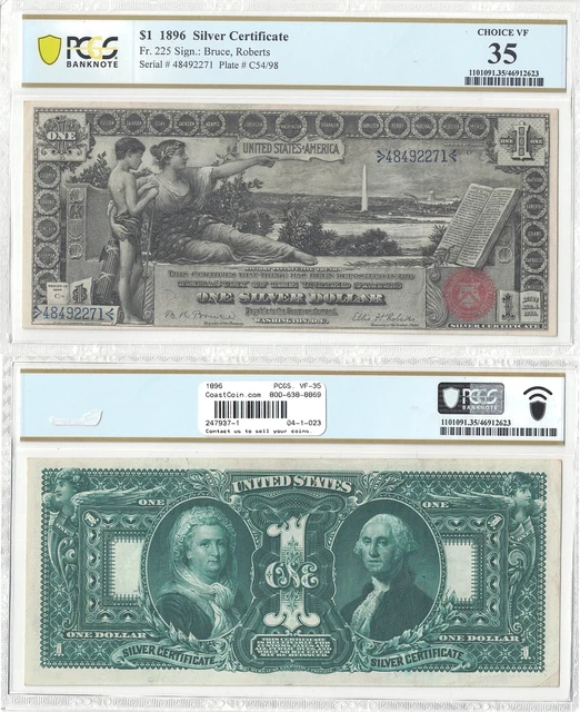 1896 $1 Silver Certificate "Educational Series" Fr 225 PCGS Very Fine-35