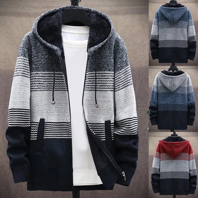 Mens Thick Warm Fleece Lined Hooded Hoodie Winter Zip-Up Coat Jacket Sweatshirt