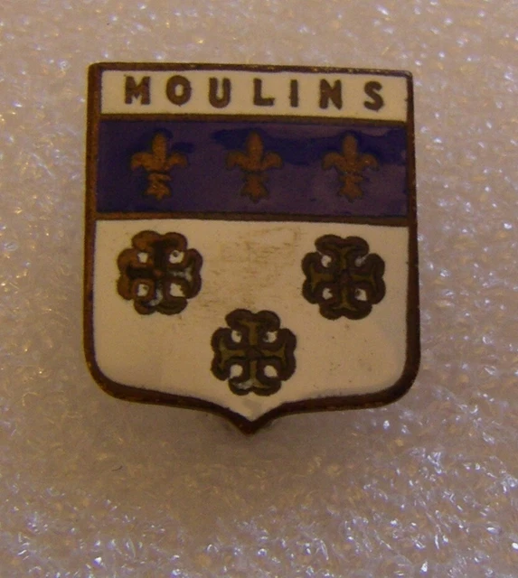 Broche Ancienne Blason Héraldique - Plaqué Argent, Motif écu