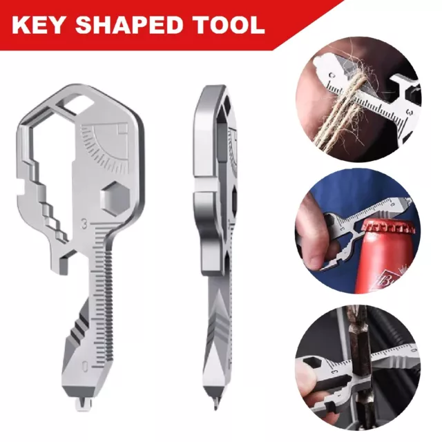 Key Shaped Chain Multi-Tool Pocket Keychain Wrench Tool Ring Knife Screwdriver