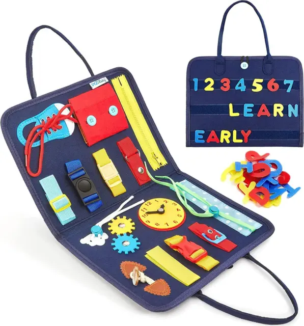 Dyzi Montessori Busy Board Sensory Learning Activity Toy Travel Portable Fabric