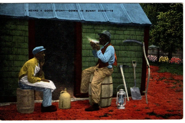 7987N Heard A Good Story Down In Sunny Dixie - 19,  1930'S Linen Postcard