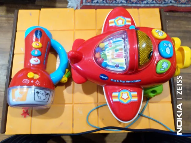 2x VTECH BABY TOYS LOT Pull & Pop AEROPLANE Airplane+ Spin & Learn Colours TORCH