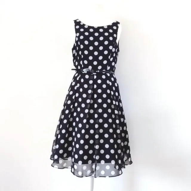 KHOKO ~Black & White, Polka Dot, Fit and Flare Dress ~Rockabilly, Retro ~Sz AU10