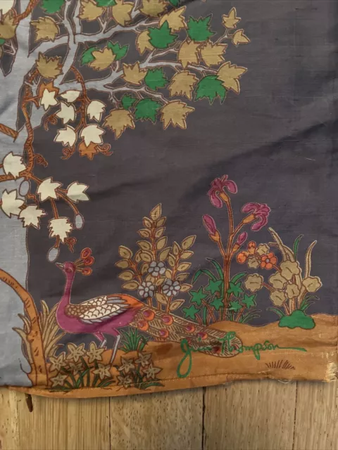 Signed Jim Thompson 100% Thai Silk Pillow Cover 15" Tree Leaves Peacock Birds