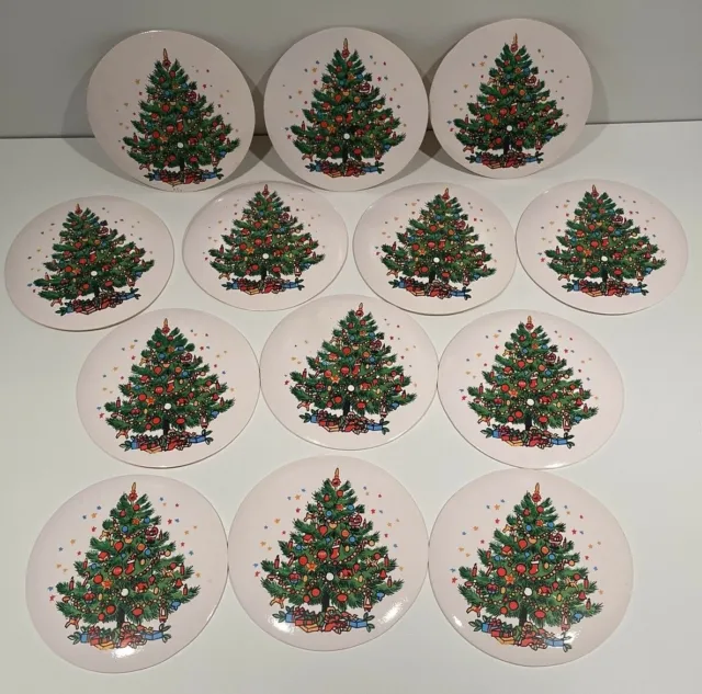 "Juego de 13 posavasadas vintage de vinilo árbol de Navidad con diseño de regalos 3 7/8"