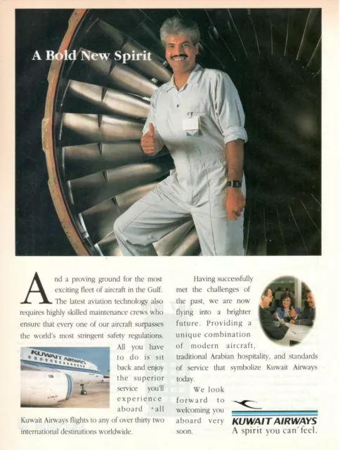 Kuwait Airways Airlines 1993 Publicité' Vintage À Bold Nouveau Spirit 5t