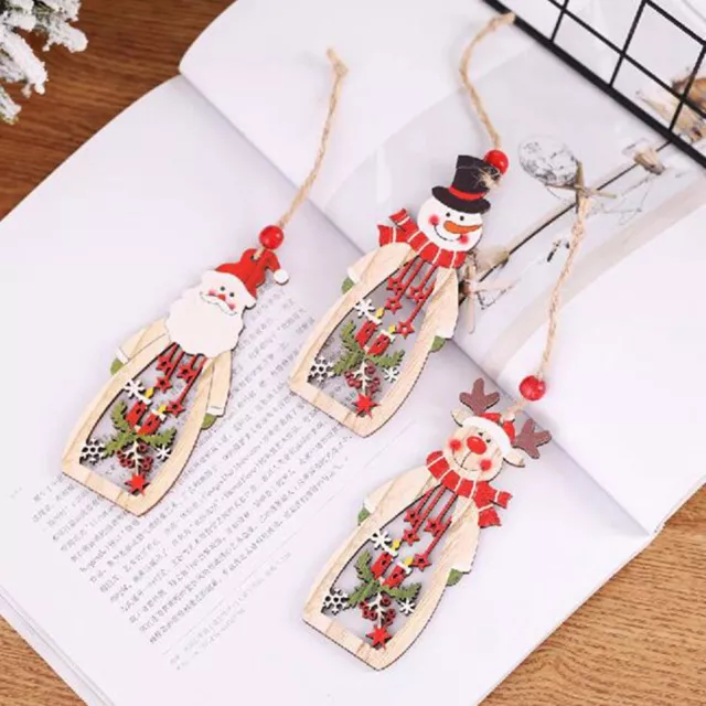 Decorative Tree Hanging Wooden Snowflake Hollow Santa Claus Christmas Pendant