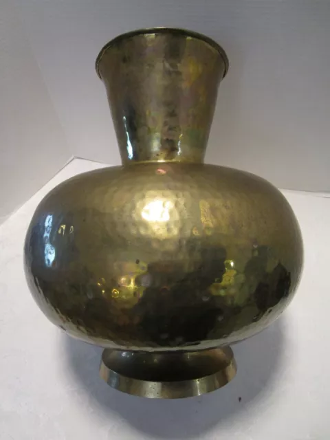 Vintage Brass Hammered Vase Urn 15” x 13.50” Heavy  Regency retro 1960's