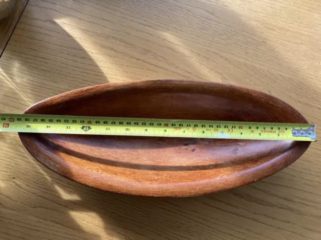 Vintage Large Boat Shaped Dark Wood Bowl On Pedelstal 3