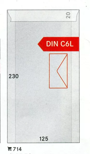 Lindner 500 Stück Pergamin Tüten 230x125x20 mm mit Klappe (714)