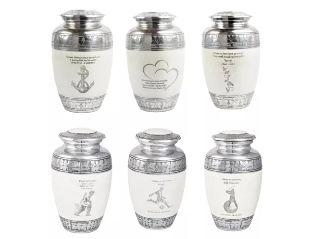 Adult Large Cremation Ashes Urn Fully Personalised Pearl White Various Designs