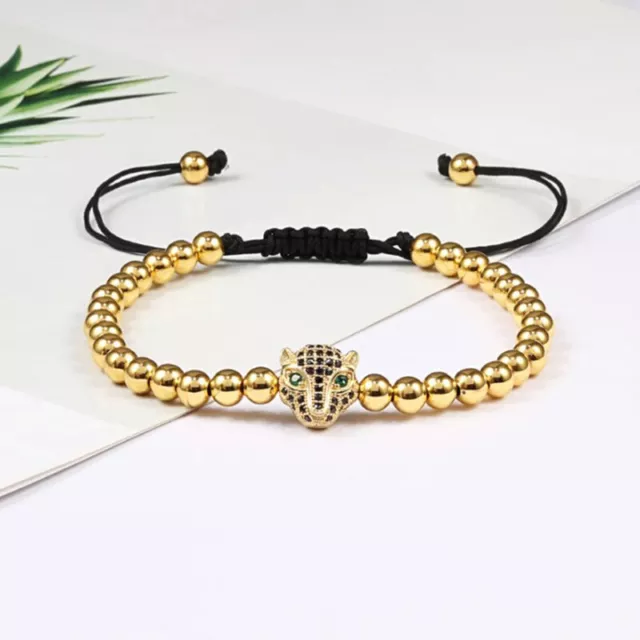 Men Bracelet Gold Color Leopard Head Braided Bracelets Bangles Handmade Gift Le