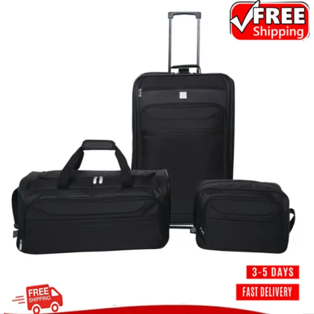3 Piece Softside Luggage Set Carry On Suitcase 24" Check Bag 22" Duffel and Tote