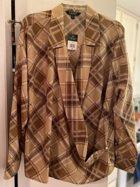 Lauren Ralph Lauren Plaid Wrap Blouse Top Shirt Women's Plus Size 2X NWT