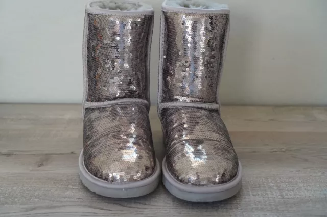 Women's Size US 8, Silver Sequin Classic Short Ugg Boots (Perf. Quality)