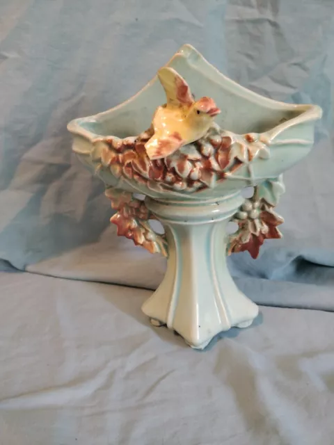 Vintage McCoy Wall Pocket Planter Vase Rare Bird Bath - Broken Bird wings