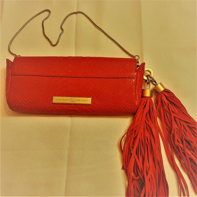 Z Spoke Zac Posen Womens  Cracked Leather Chain Clutch Handbag Red