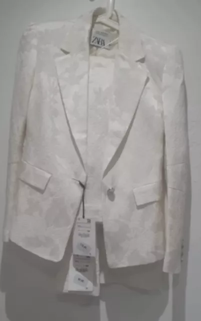 BRIDAL MATCHING SET : White Pantsuit Wedding Zara Jacquard Blazer