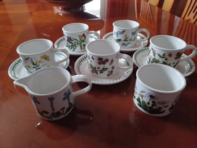 Portmerion Botanic Garden 5 tea cups, Saucers, Milk Jug And Sugar Bowl