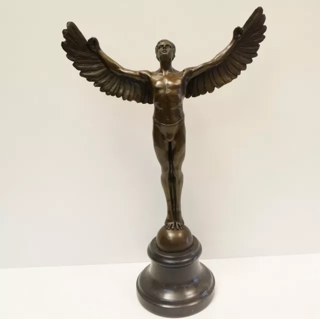 Signed Bronze Art Deco Style Art Nouveau Style Naked Icarus Sculpture Statue