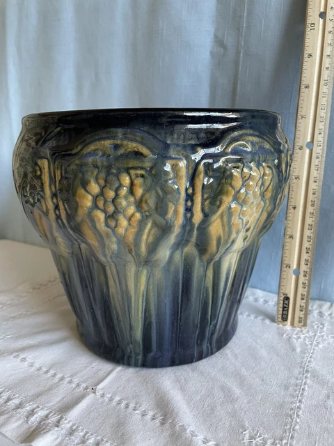 Brush McCoy Majolica Art Pottery Blue Yellow Green Drip Glaze Jardiniere Planter