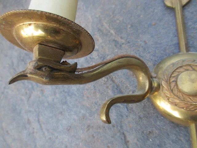 Ancienne Paire d'Appliques en Bronze style Empire à Flèche & Col de Cygne 3