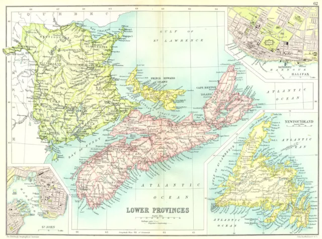 CANADA. New Brunswick Nova Scotia; St John; Halifax; Newfoundland 1909 old map