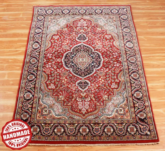 Oriental Red Carpets For Living Room Hand Knotted Medallion Wool Area Rug 4x6 ft