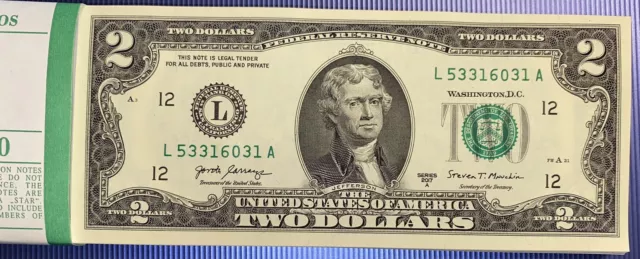 ⭐️5 Mint, Uncirculated Two Dollar Bill, Crisp $2 Note Consecutive Serial Number