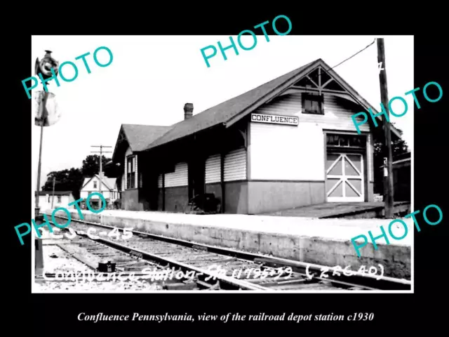 OLD LARGE HISTORIC PHOTO OF CONFLUENCE PENNSYLVANIA THE RAILROAD DEPOT c1930