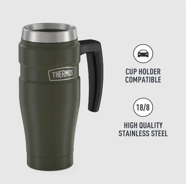 THERMOS Stainless King Vacuum-Insulated Travel Mug 16 Ounce Army Green