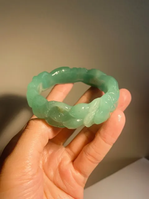 specialprice！56.2mmNatural Green Dongling Jade Bracelet/Hand-Carved /lotus