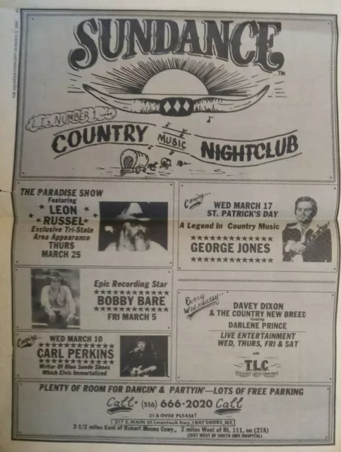 GEORGE JONES, LEON RUSSEL, BOBBY BARE, rare 1982 NY FULL PAGE concert print ad