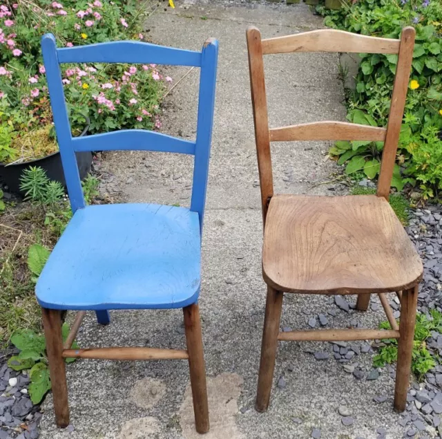 Antique Vintage Original Childs School Chair Ladder Back Elm Beech Rustic Wood