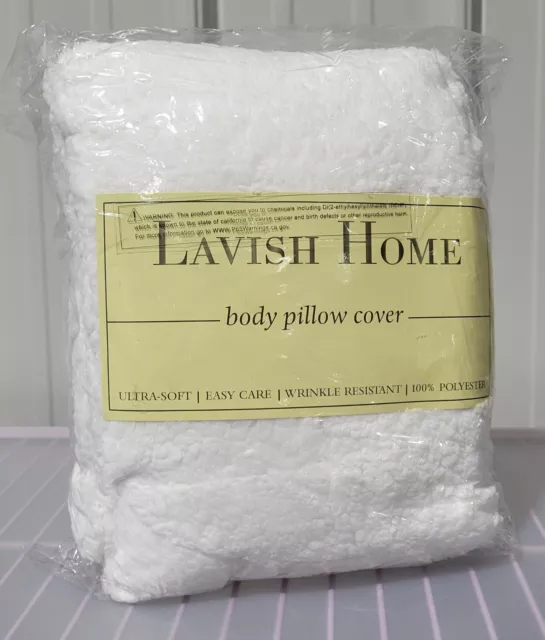 Lavish Home White Sherpa Body Pillow Cover w/ Zipper Closure 64" x 28" Size