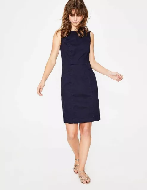 BODEN TAMARA NAVY Cotton Chino Pocket Shift Dress UK Size 10R Bnwt
