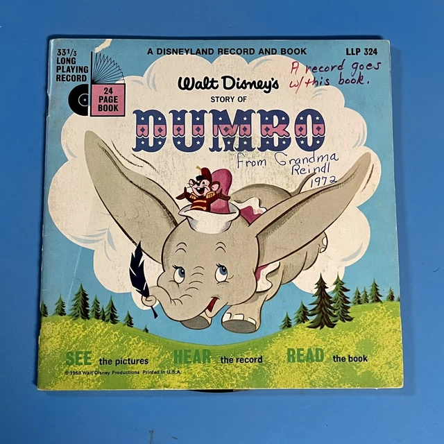 WALT DISNEY’S DUMBO Read Along Book and Vinyl Record LLP324 VG TESTED