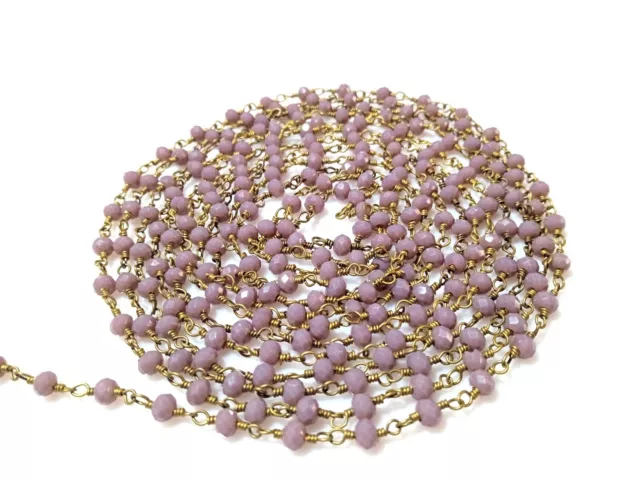 Lavender Chalcedony Rondelle Faceted 3-4Mm Rosary Bead Chain Gold Plated 5 Feet
