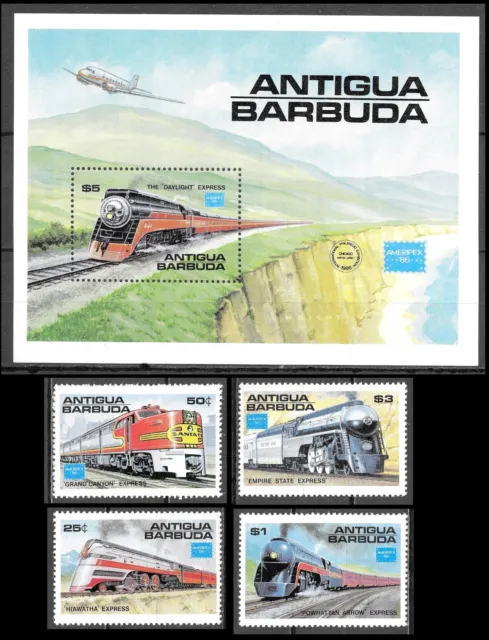 Antigua & Barbuda Trains Steam Locomotives Daylight Express Züge ** 1986 + 30€