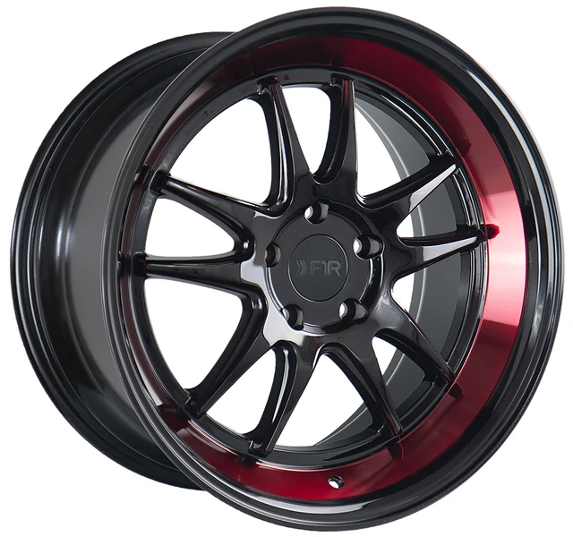 18x8.5 Black Red Lip Wheels F1R F102 5x114.3 38 (Set of 4)