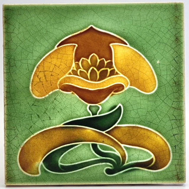 Antique Fireplace Tile Art Nouveau Moulded Majolica T & R Boote C1905