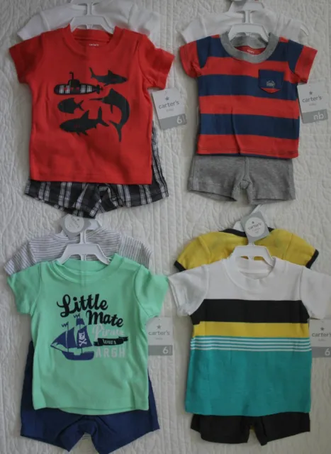 New Baby Boys Carters 3 Piece Set Shirt, Bodysuit & Shorts Pirate Fish Beach