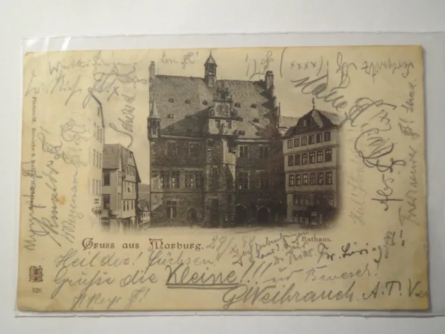 Marburg Rathaus Gruss / ATV - 1898 Akademische Turnverbindung / Karte Studentika