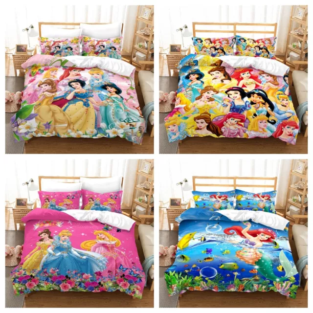 Kids Girls Disney Princess Duvet Cover 3D Bedding Set Pillowcase Single Double