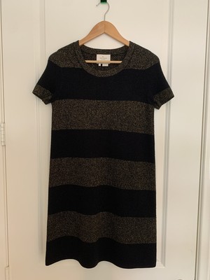 KATE SPADE Sz Small Women's Sweater Dress Metallic Black Gold Stripe Knit NWOT