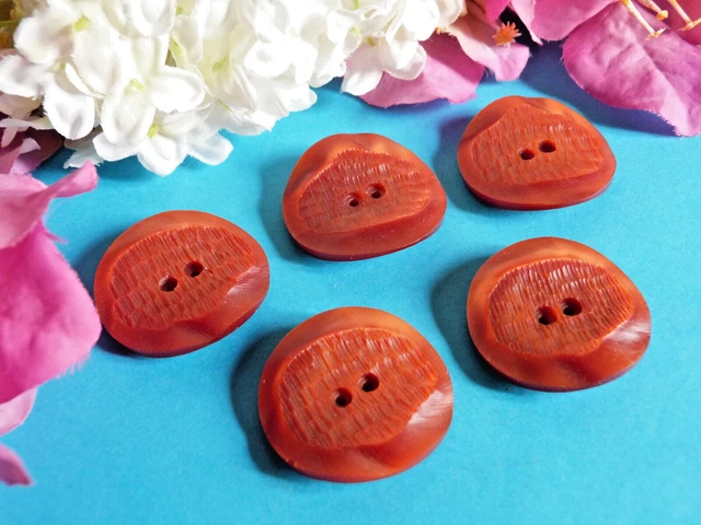 607Bbis Splendides Boutons " Pétale " Orangé Lot 5 Boutons Vintage